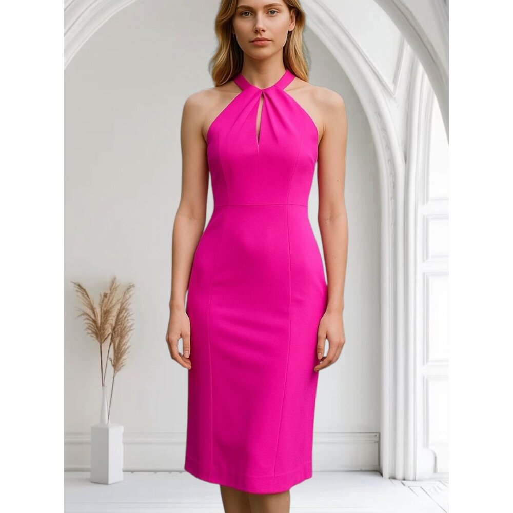 Julia Jordan Womens Midi Dress Size 6 Pink Twist Neck Halter Tulip Hem Summer